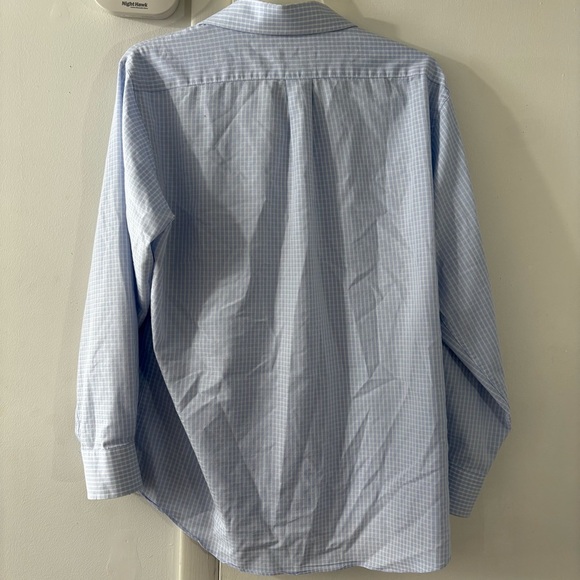 Chaps Mens 17 Button-Down Shirt Blue White Checkered Stretch Wrinkle Free Preppy - Picture 7 of 9